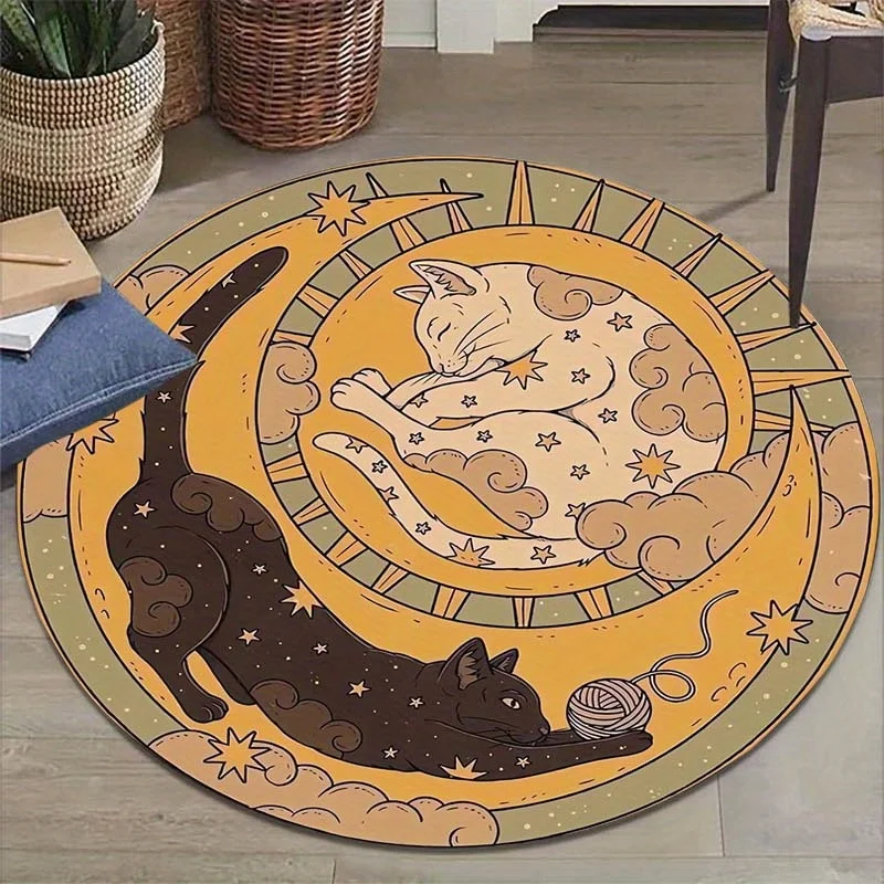 VIKAMA Yin Yang Cat Carpet Round Soft Floor Mat Study Carpet Rug For Bedroom Carpet For Live Room Large Area Rugs Home Decor