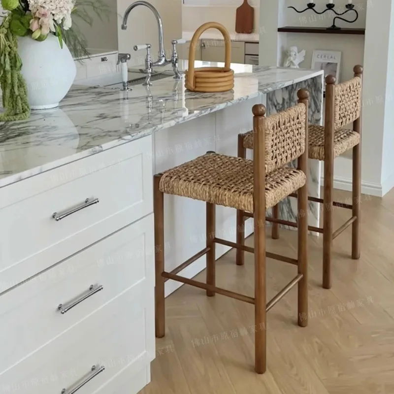 

Барный стул из натуральной травы из ротанга, высокий домашний дизайнерский стул из массива ротанга для дома B & B, барный стул для воды