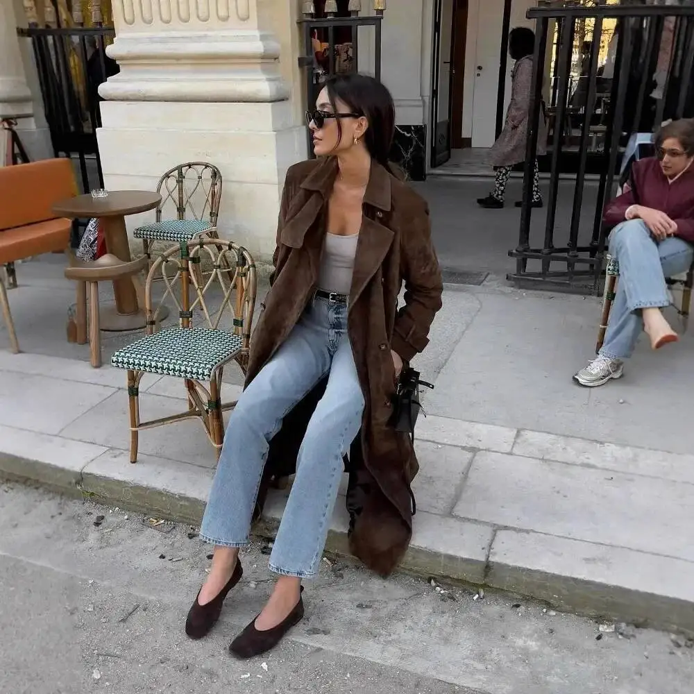 

Парижская винтажная длинная двубортная ветровка, универсальное женское модное однотонное пальто из полиэфирного волокна без рукавов