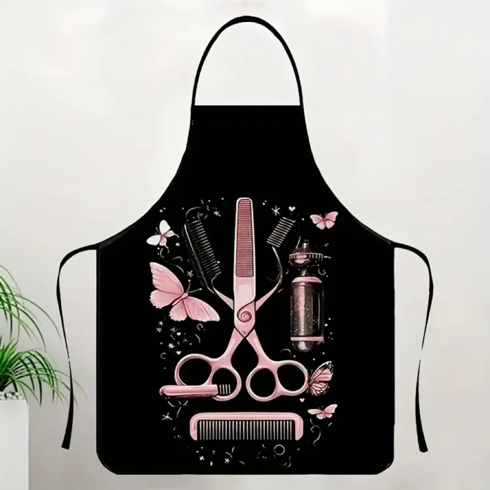 Hair Styling Pattern Pink Hairdresser Apron Waterproof Adjustable Baking Aprons Coffee Overalls