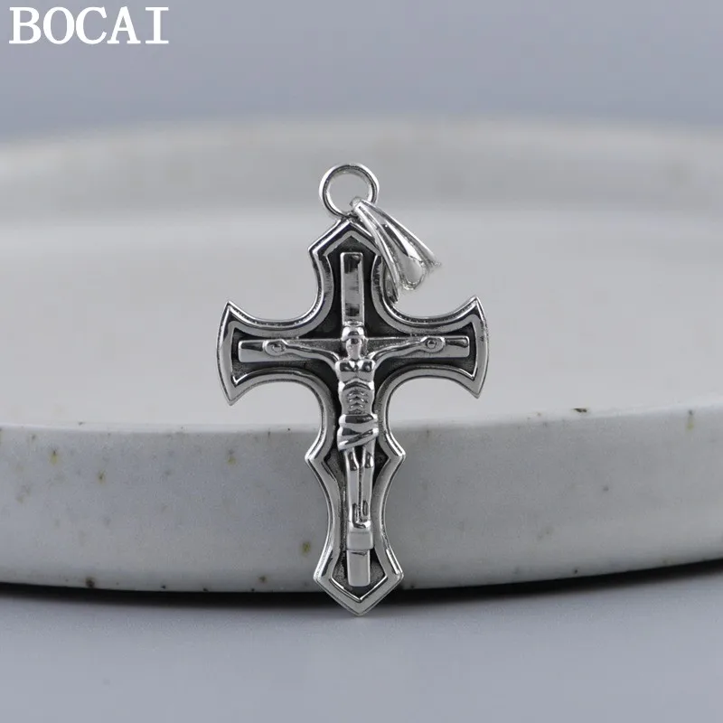 

BOCAI NEW S925 Silver Retro Minimalist Cross Pendant Men's and Women's Gift