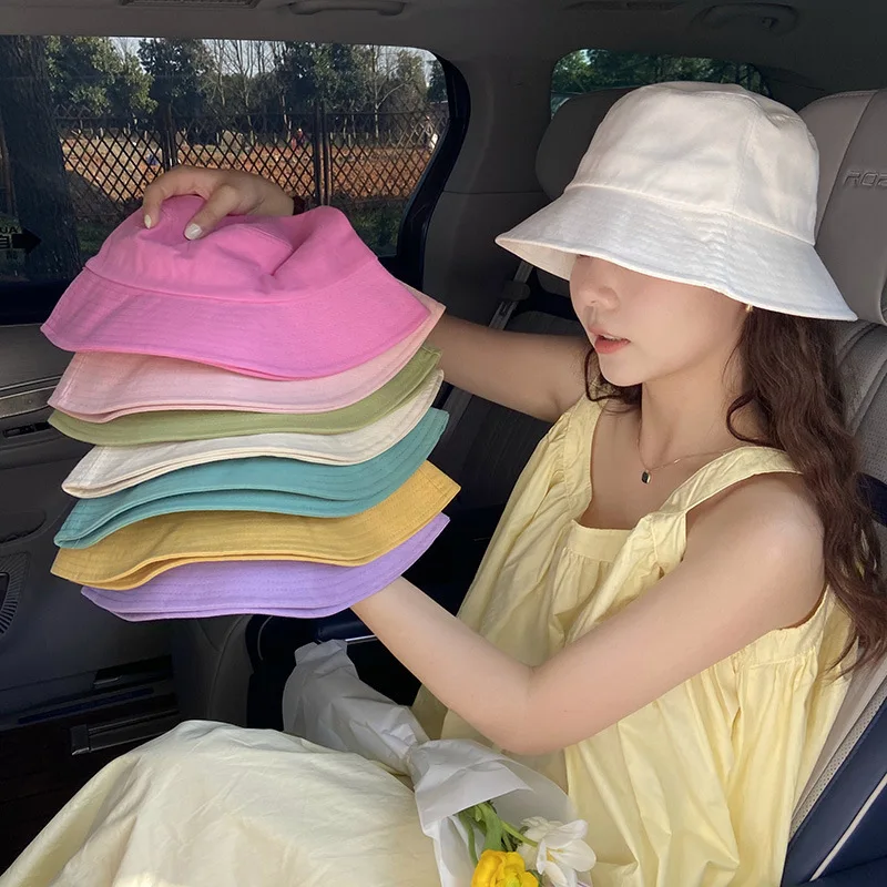 

Dopamine Korean-Style Pastel-Colored Boater Hat Solid-Color Sun-Protective Bucket Hat Lightweight, Elegant Sun Hat