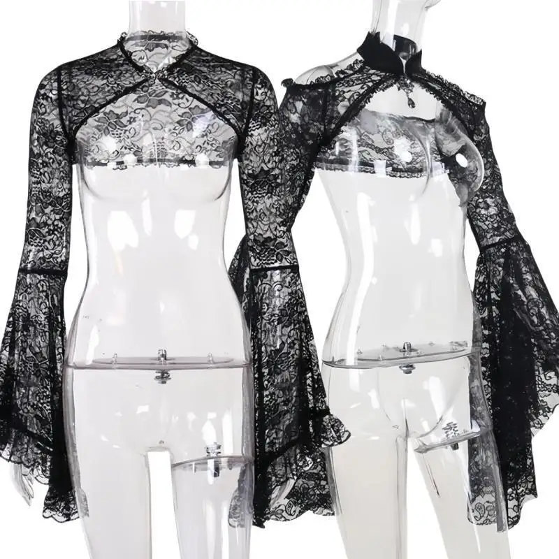 

Sexy Lace Hollow out Button Ladies Svel irt 2024 New Sle Women's Faionable Transparent Cover up Spring Summer