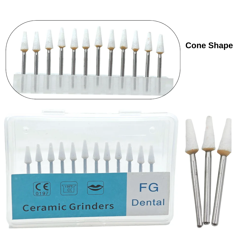 AG 12Pcs/Pack Dental Polishing Stone Handpiece Burs FG Cone Flame Dentist Teeth Whiting Dentist Tools Ceramic Grinders Care
