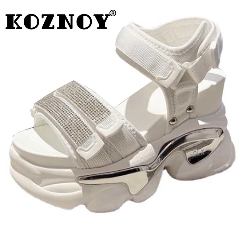 Koznoy 10cm Women Fashion Summer Shoes Peep Toe Platform Wedge Sandals Hook Bling Loop Women Casual Beach Sandálias Das Mulheres