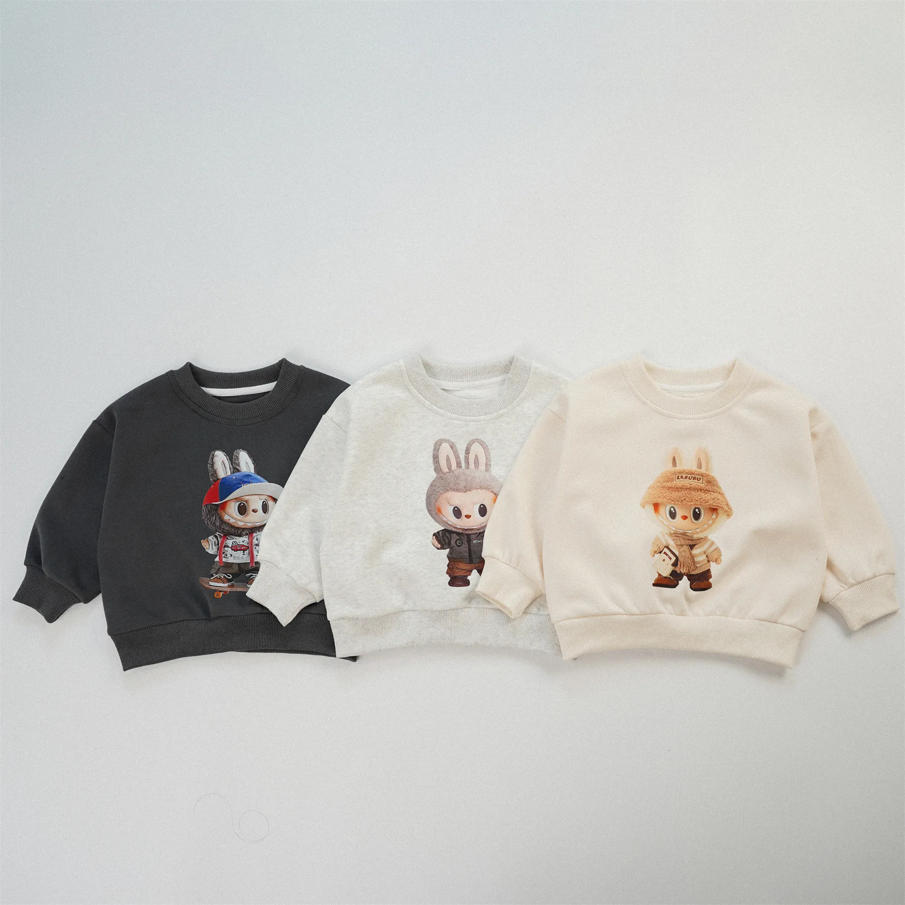 2025 Autumn New Children Long Sleeve Cartoon Sweatshirt Cute Print Boys Girls Casual Pullover Baby Cotton Tops Kids Clothes