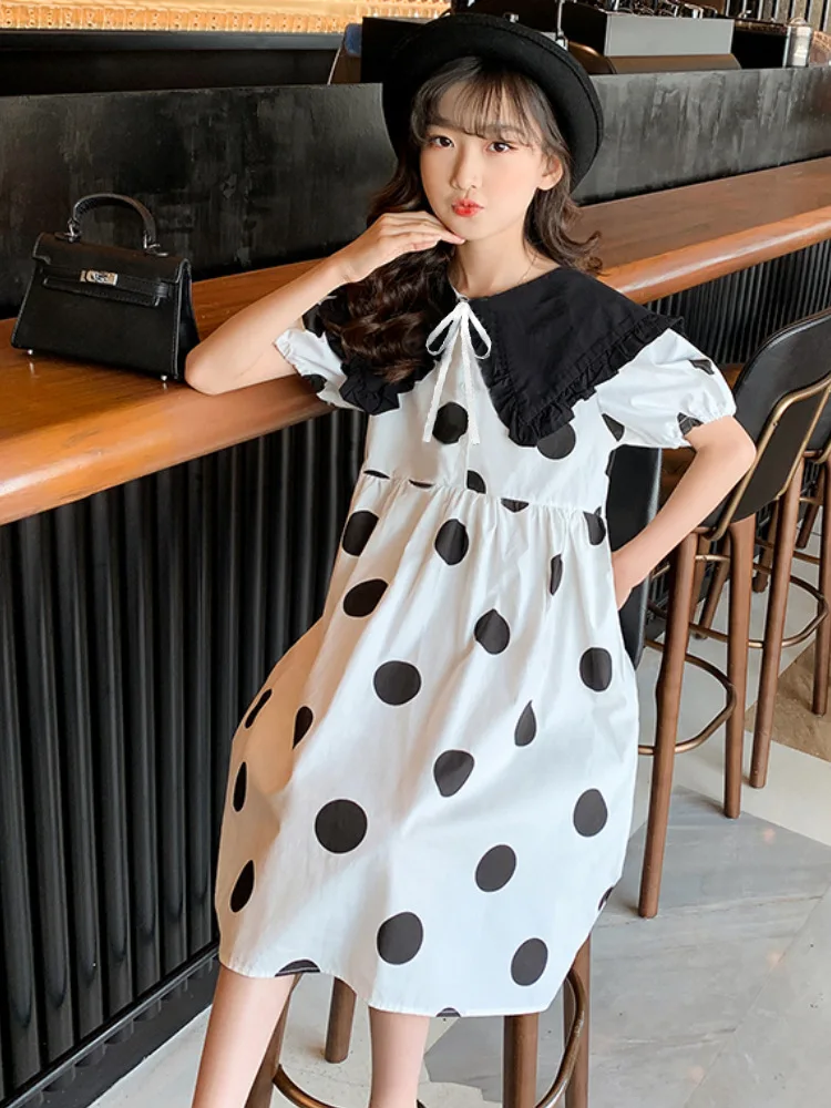 Summer Dresses For Girls Black Party Dress Girl Clothes Size 10 12 4 5 6 7 8 9 11 13 14 15 16 17 18 20 Years With Lapel Collar