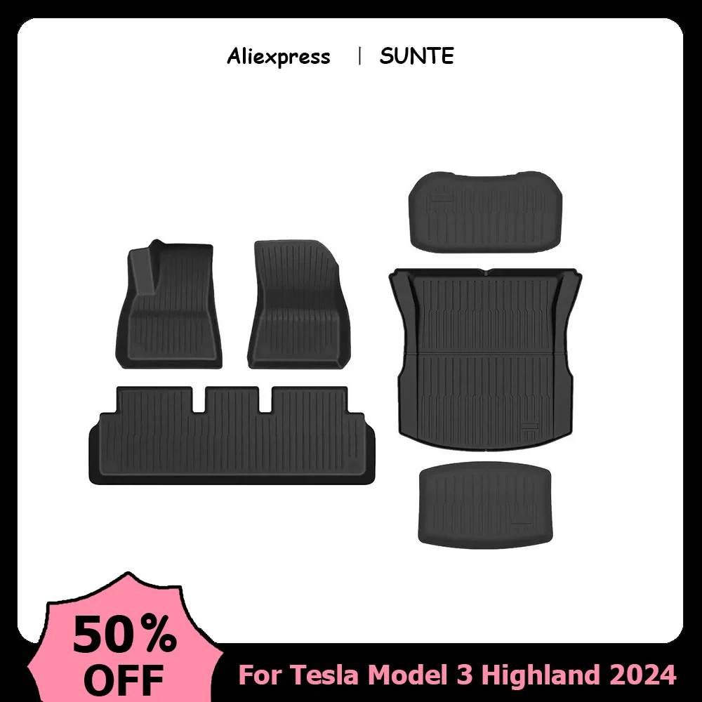 For Floor Mats Luggage Mat for New Tesla Model 3 2024 Highland TPE Waterproof Wear-resistant Foot Pads Trunk Mats Accessories