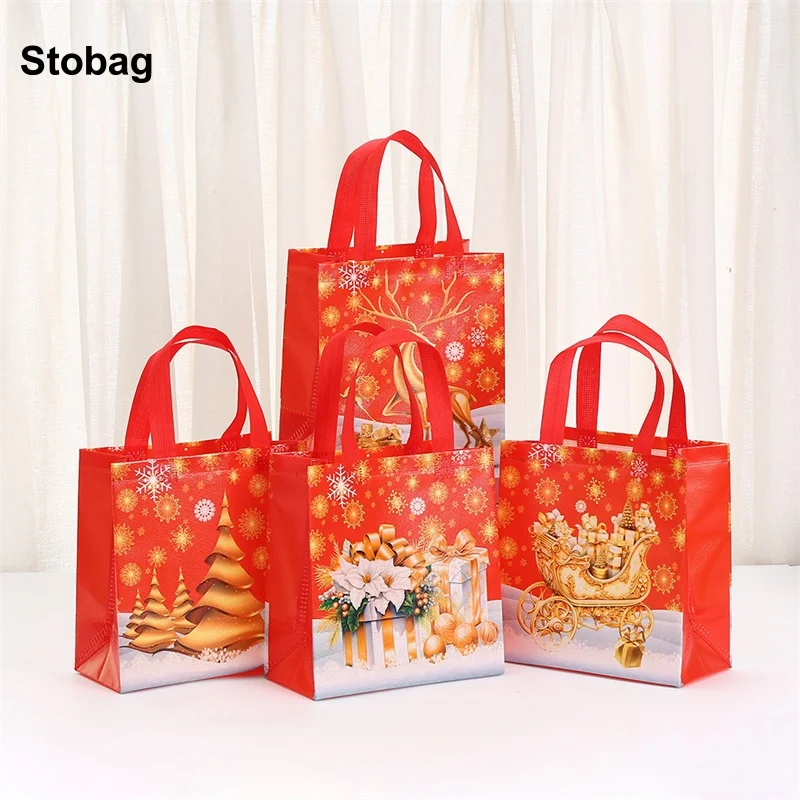 

StoBag 8/20pcs Merry Christmas Non-woven Tote Bag Gift Kids Fabric Packaging Handbag Waterproof Storage Reusable Pouch Party