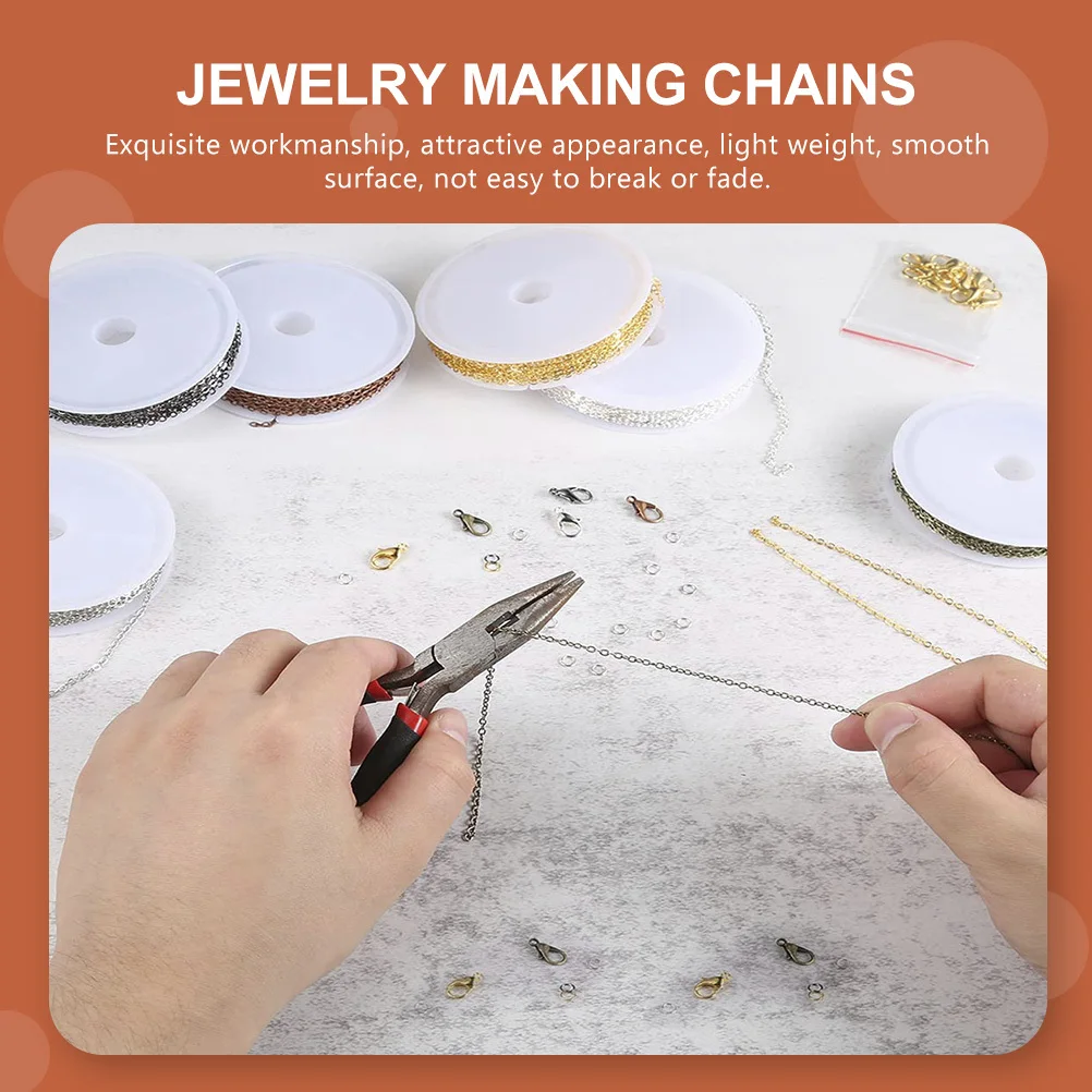 8 Rolls Flat Iron Chains DIY Jewelry Making Chains Multipurpose Necklace Bracelet Craft Accessories DIY Bracelet Chain