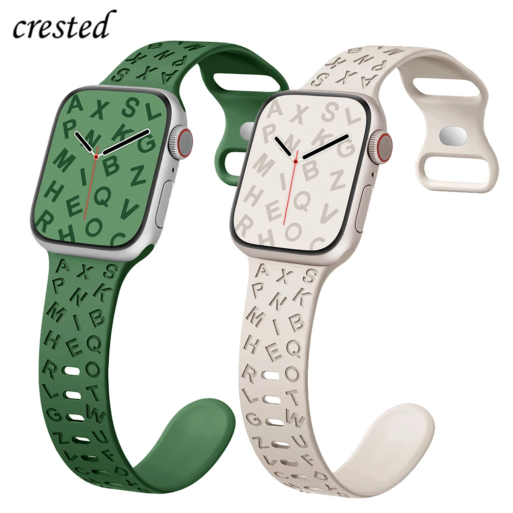 Letters Engraved Strap For Apple watch band 45mm 44mm 40mm 49mm 41mm 38mm Silicone Bracelet iWatch Series 9 8 7 6 5 3 se Ultra 2