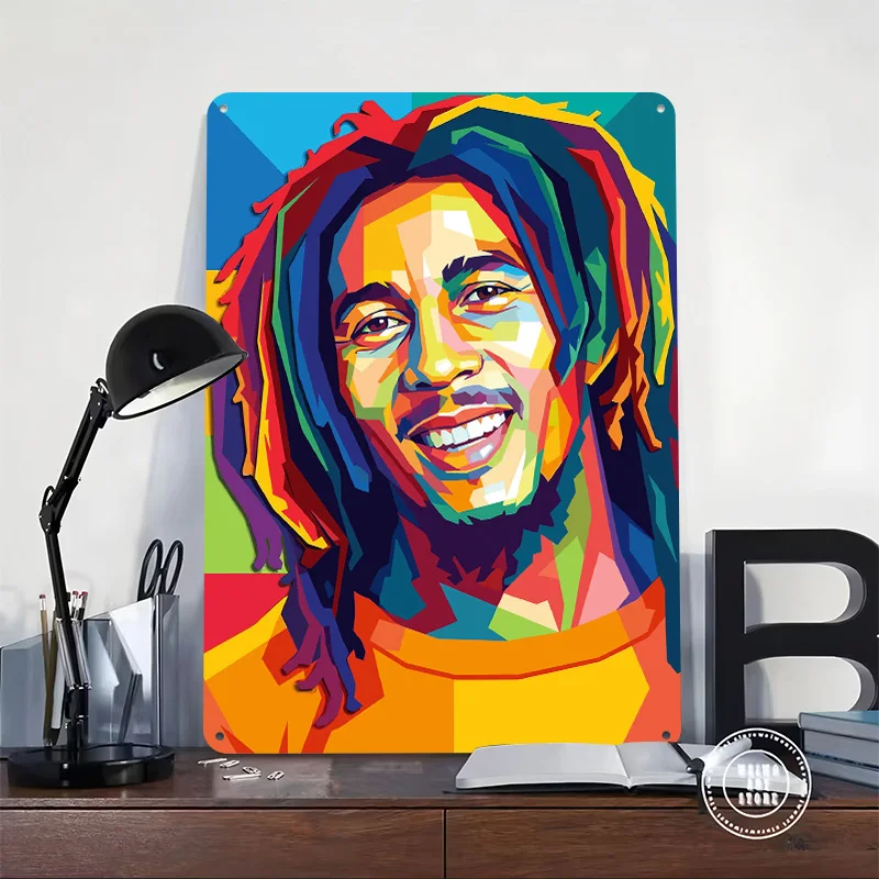 Bob Marley Pop Art Portrait 3D Texture Printed Poster Custom Vintage Metal Tin Plate Sign for Wall Art Gaming Room Decoration