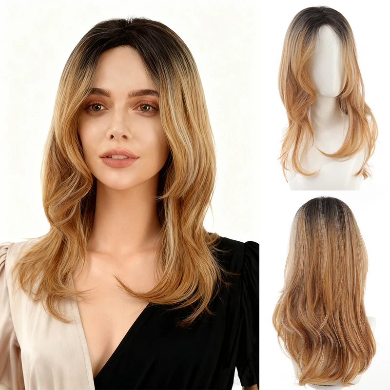 

A wig with a burst top, a gradient light brown side-swept bangs, and a high-level natural and fashionable full-length wig