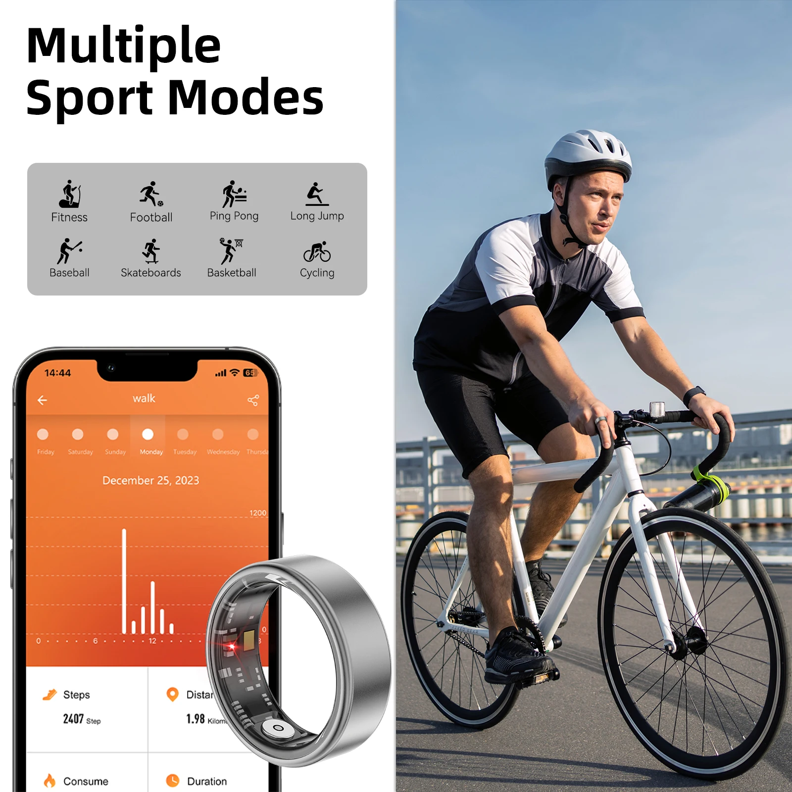 EIGIIS 2024 جديد SR06 حلقة ذكية للرجال والنساء معدل ضربات القلب الصحي ومراقبة نسبة الأكسجين في الدم IP68 و5ATM مقاوم للماء وضع متعدد الرياضات