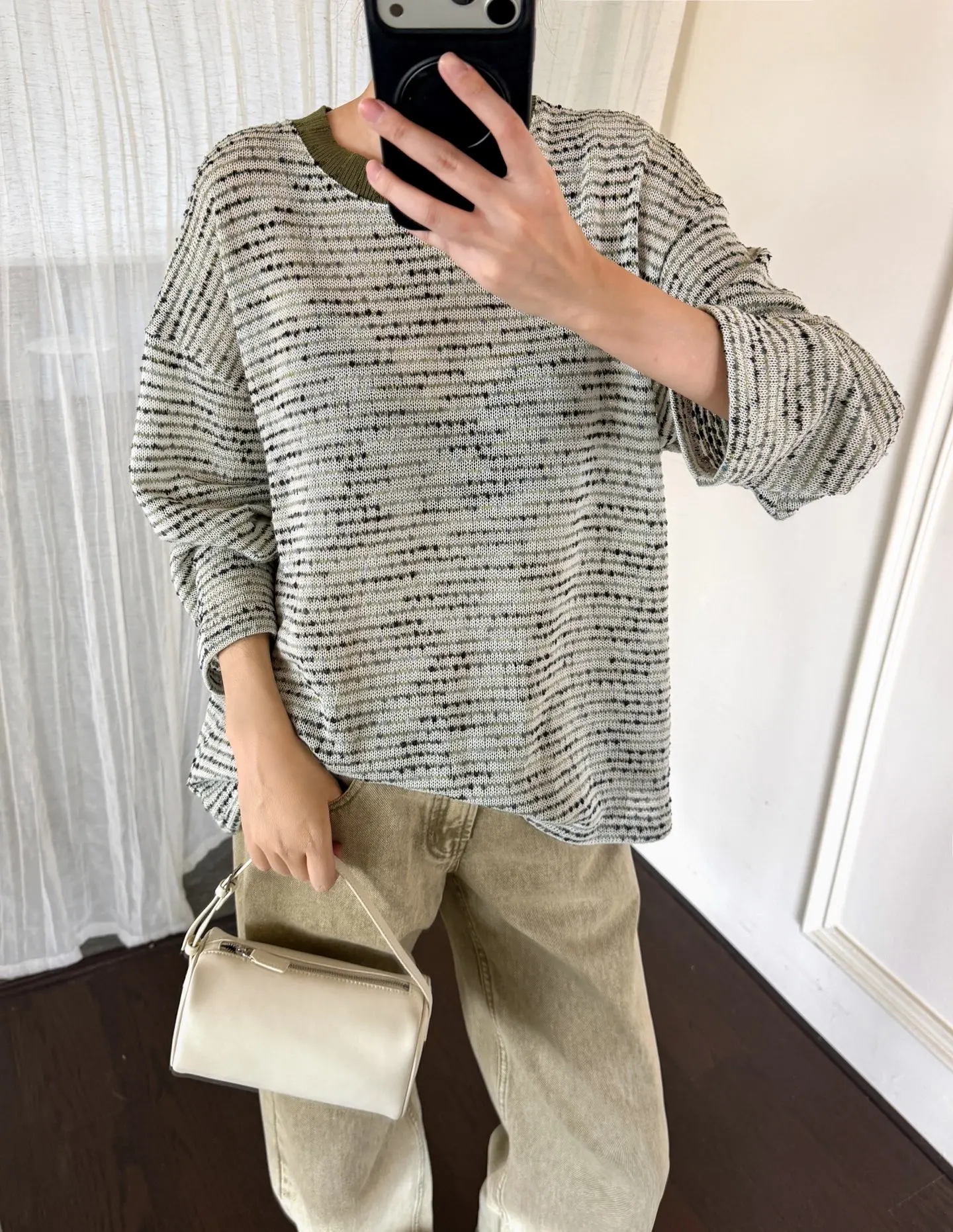 Women's Loose Fit Long Sleeve Knit Top, Contrast Crew Neck Stripe Textured Knitted Shirt, Casual Oversized Pullover
