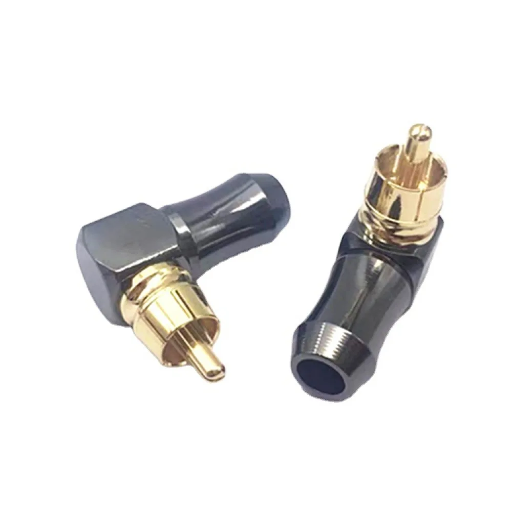 Right Angle RCA Adapter 90 Degree Audio Plug Gold Plated Gunmetal Shell Welding Connector For Speaker Wire DIY Repair