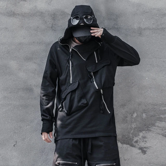 AOGZ Techwear Pullover con cappuccio Harajuku felpe con cappuccio con cerniera felpe con occhiali da sole rimovibili primavera abbigliamento uomo Punk Streetwear AliExpress