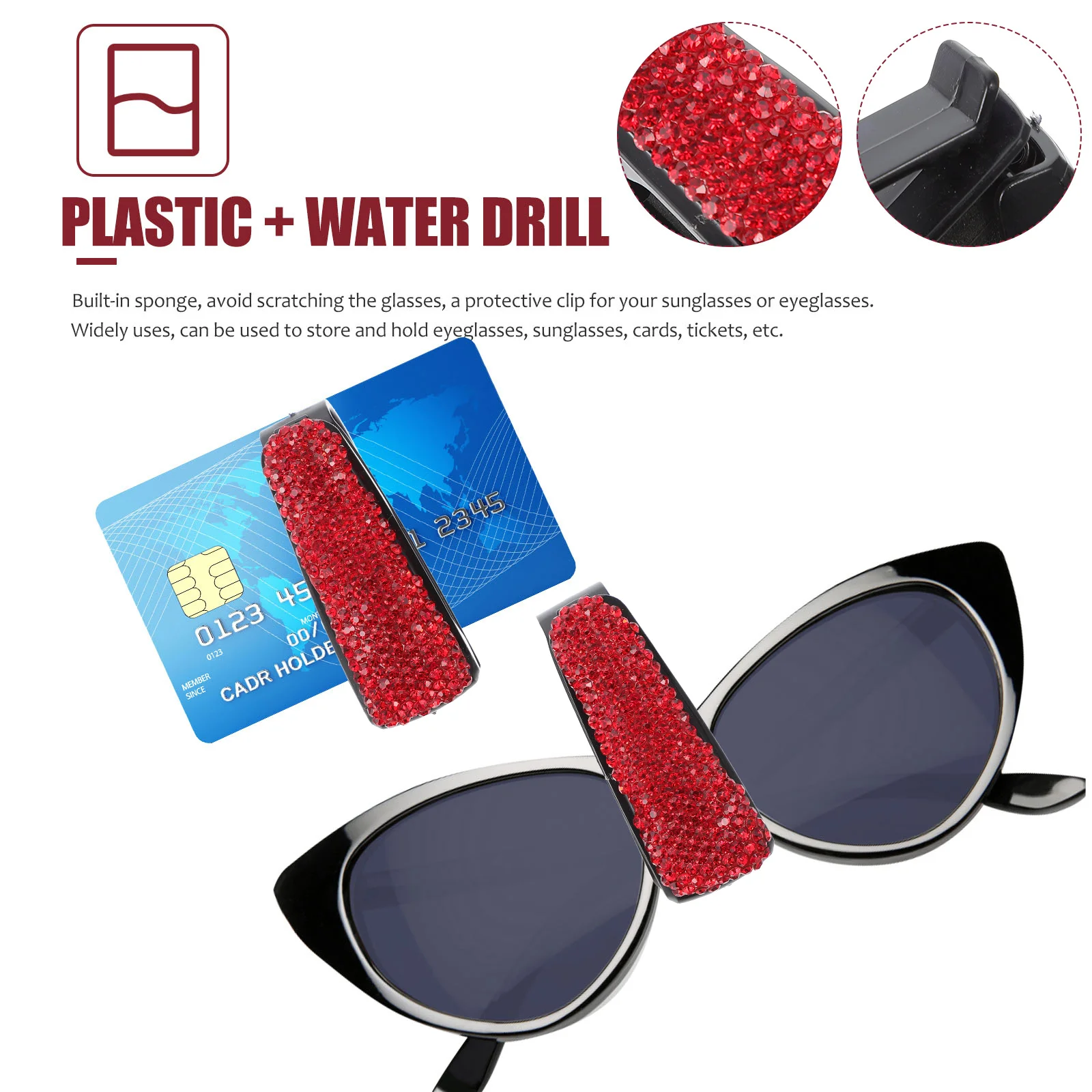 

2Pcs Vehicle Glasses Fixing Clips Rhinestone Car Sunglasses Clamp for Visor Creative Durable Eyeglasses Holder
