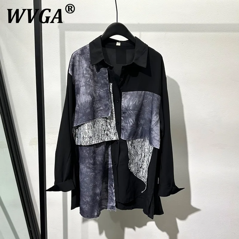 

WVGA Shirts Spring Autumn New Man Tide Frayed Edges Patchwork Trendy Design Niche Chic Casual Cotton Long Sleeve Tops Ins W11607