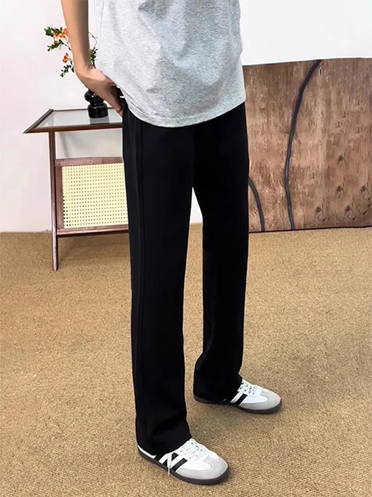 

Black Cleanfi Men's Summer Thin Ice Silk Straight Leg Pants Drapey Casual High Street Style Slim Fit Trousers for Teens
