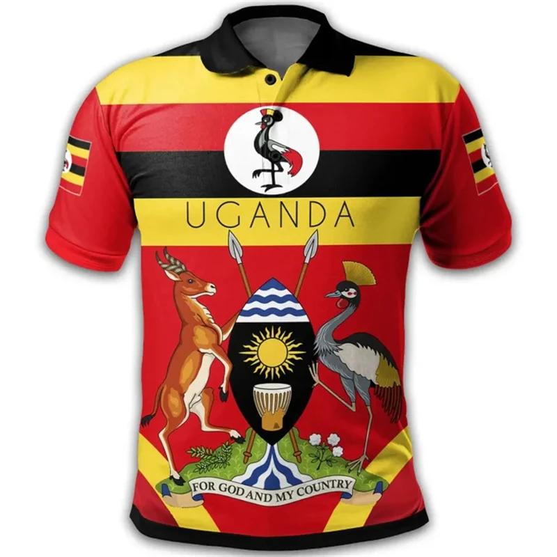 Uganda Vlag Kaart 3d Print Poloshirts Voor Mannen Afrika Land Dashiki Kleding Nationale Embleem T-Shirt Korte Mouw Mannelijke T-Shirts Tops