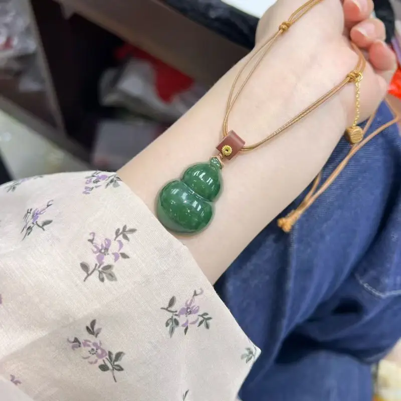 Hotan Acid-Free Washed Jasper Gourd Design Pendant, New Chinese Style Jade Ornament, Qixi Festival Gift