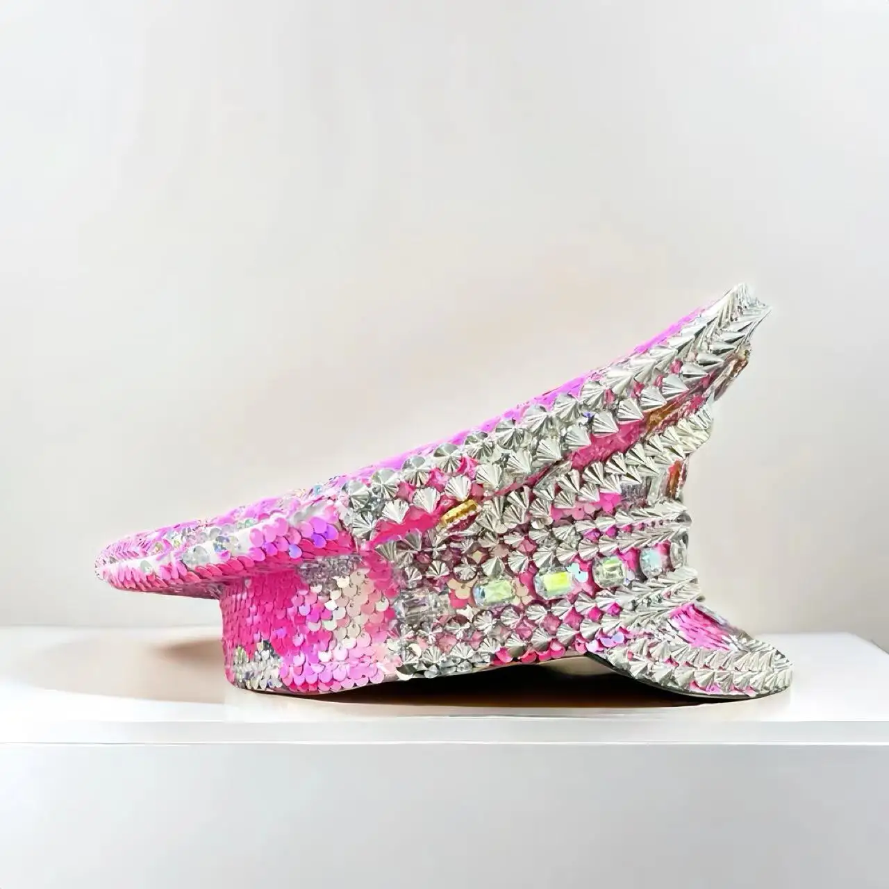 홍루안 옐로우 레이저 가죽 루프 캡틴 모자, 여성용 라인스톤 & 밀리터리 캡, 레이브 페스티벌 액세서리 & 파티 캡 남성용