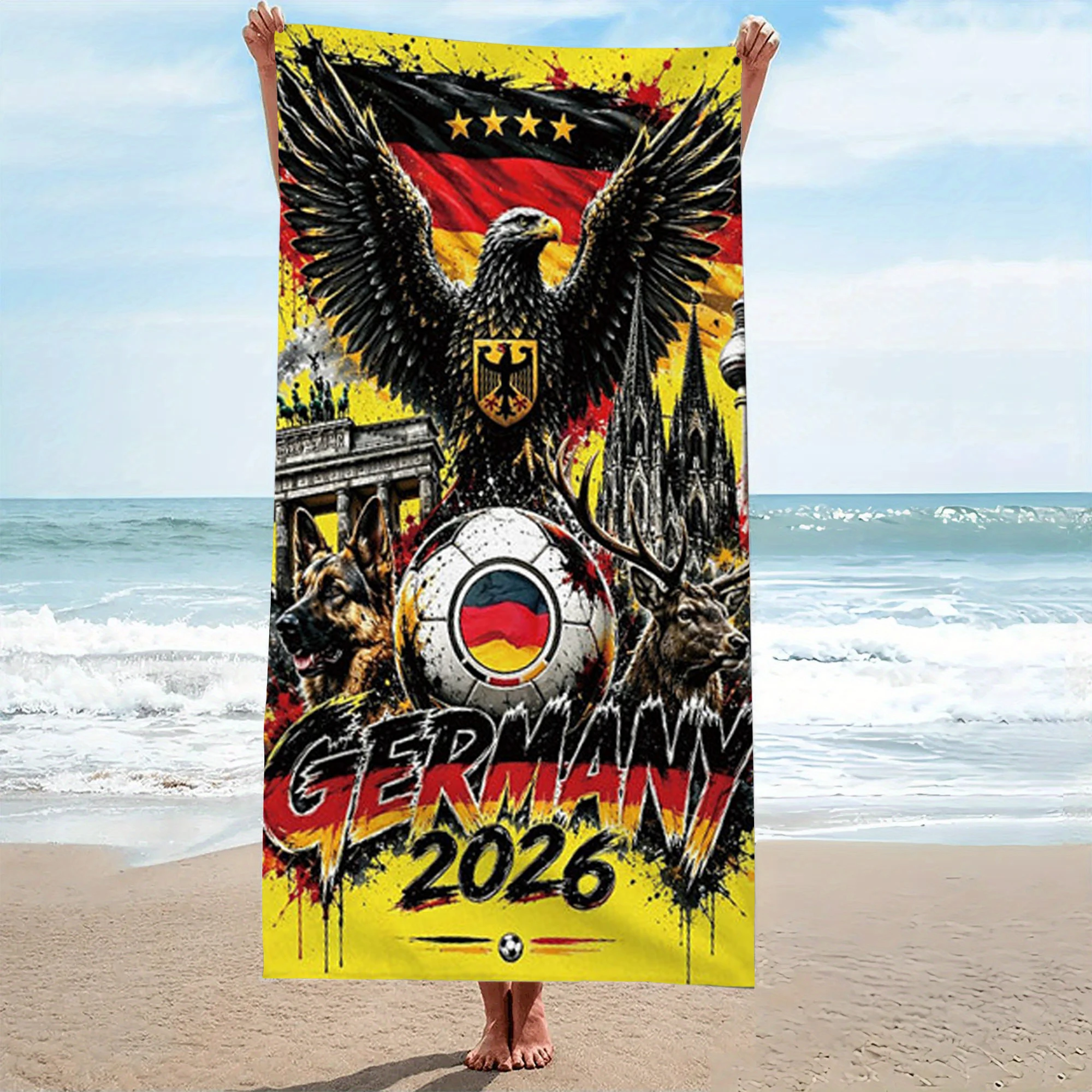Germany 2026 National Eagle Flag Soccer Ball Beach Towel Microfiber Quick Dry Bath Towel For Pool Beach Travel Germany Supporter