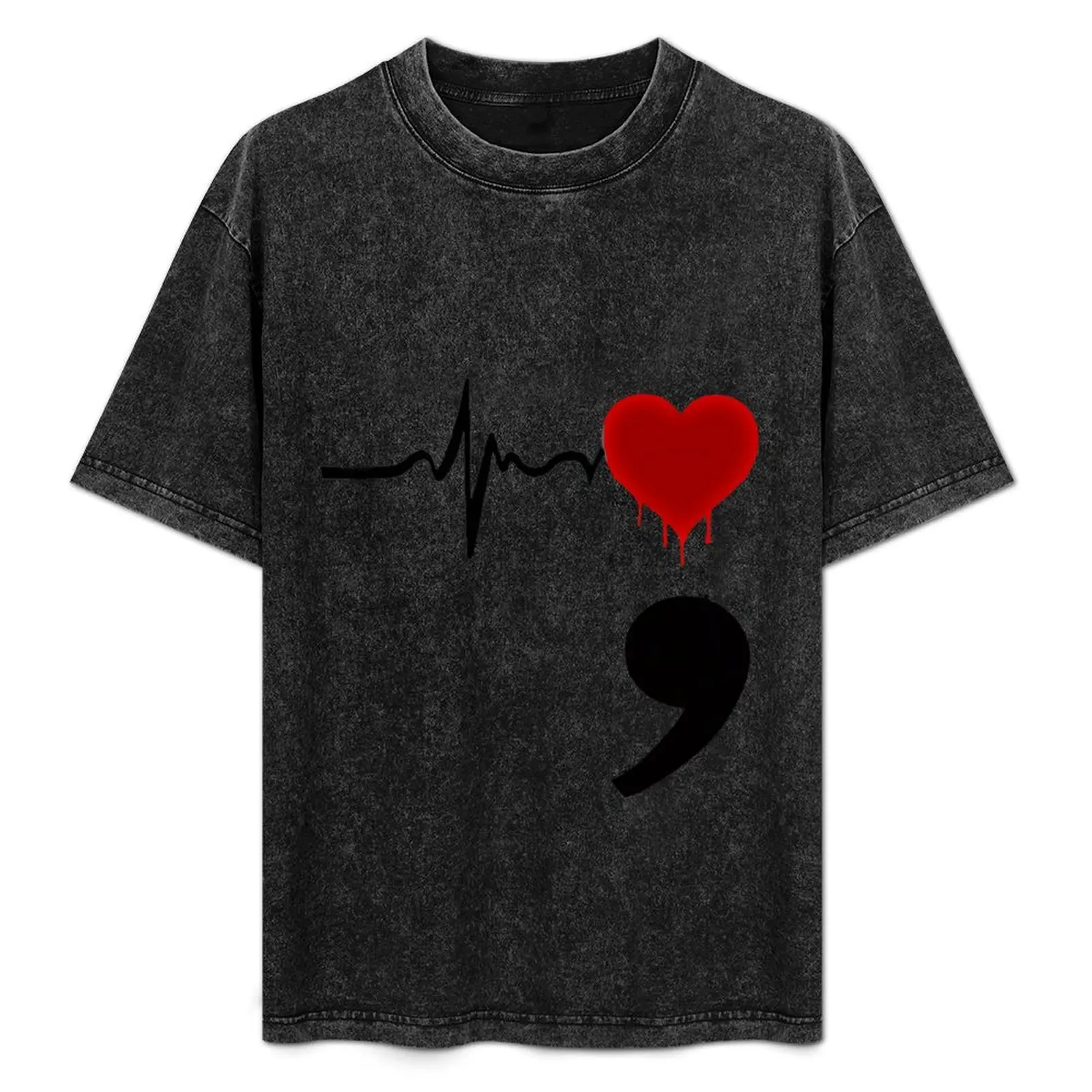 Semicolon - red hart T-Shirt customizeds custom t-shirts shirts graphic men clothings