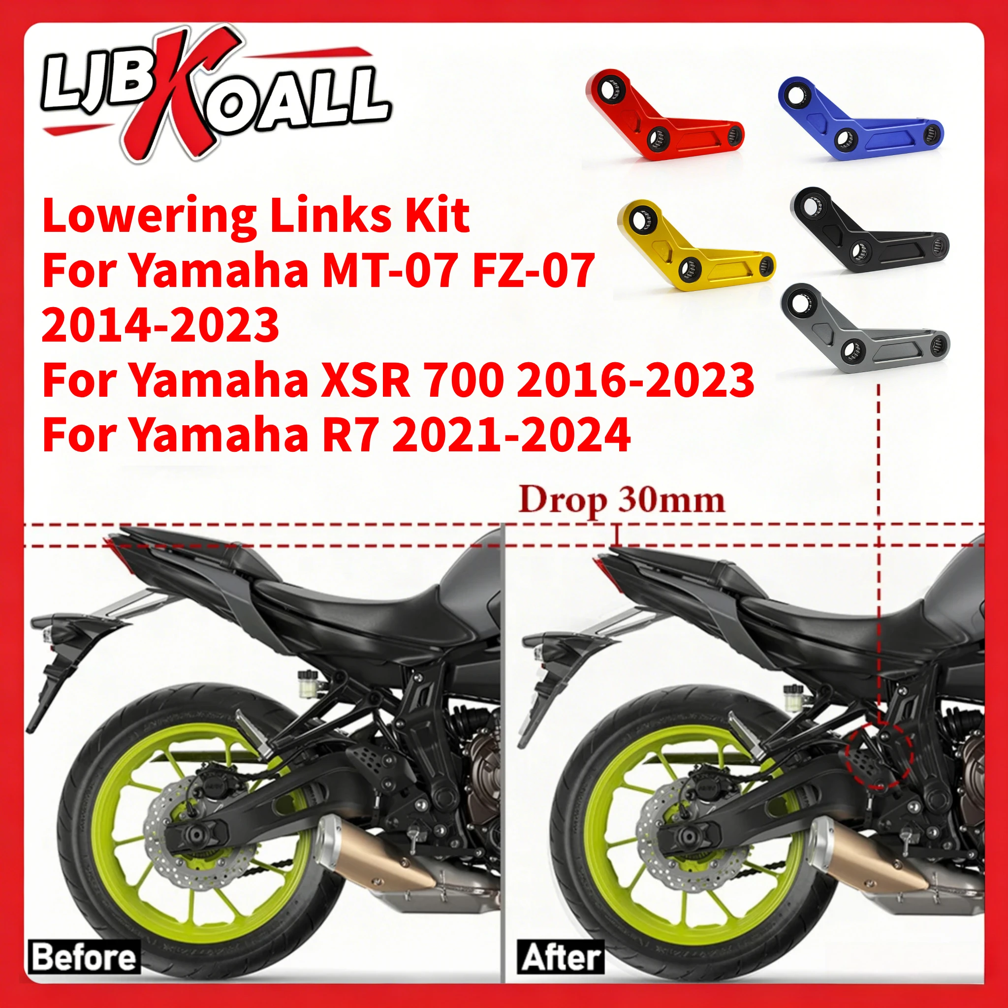 Kit de bieletas de descenso para suspensión trasera de motocicleta Yamaha MT-07 FZ-07 2014-2023, compatible con Yamaha XSR 700 2016-2023