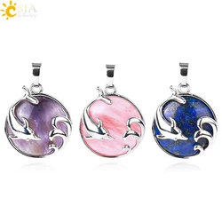 CSJA Healing Dolphin Charm Pendant Natural Stone Cabochon Crystal Ocean Animal Pendants Making DIY Jewelry Accessories H030