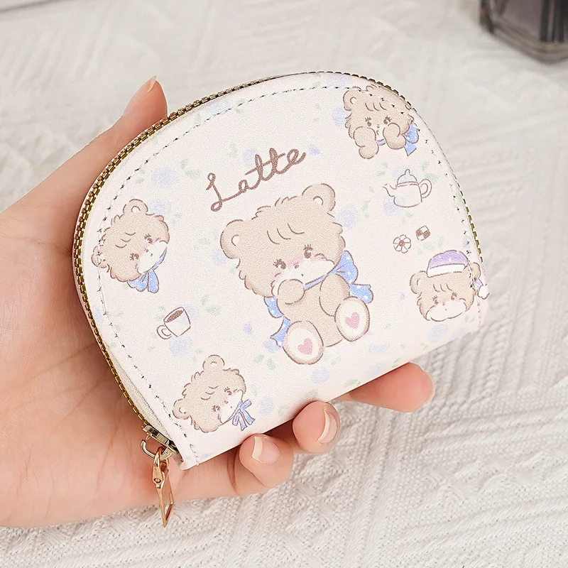 Медведь Латте ~ ins стиль мультфильм маленький держатель для карт ID сумка портмоне мини-сумка для хранения для девочек сумка на молнии