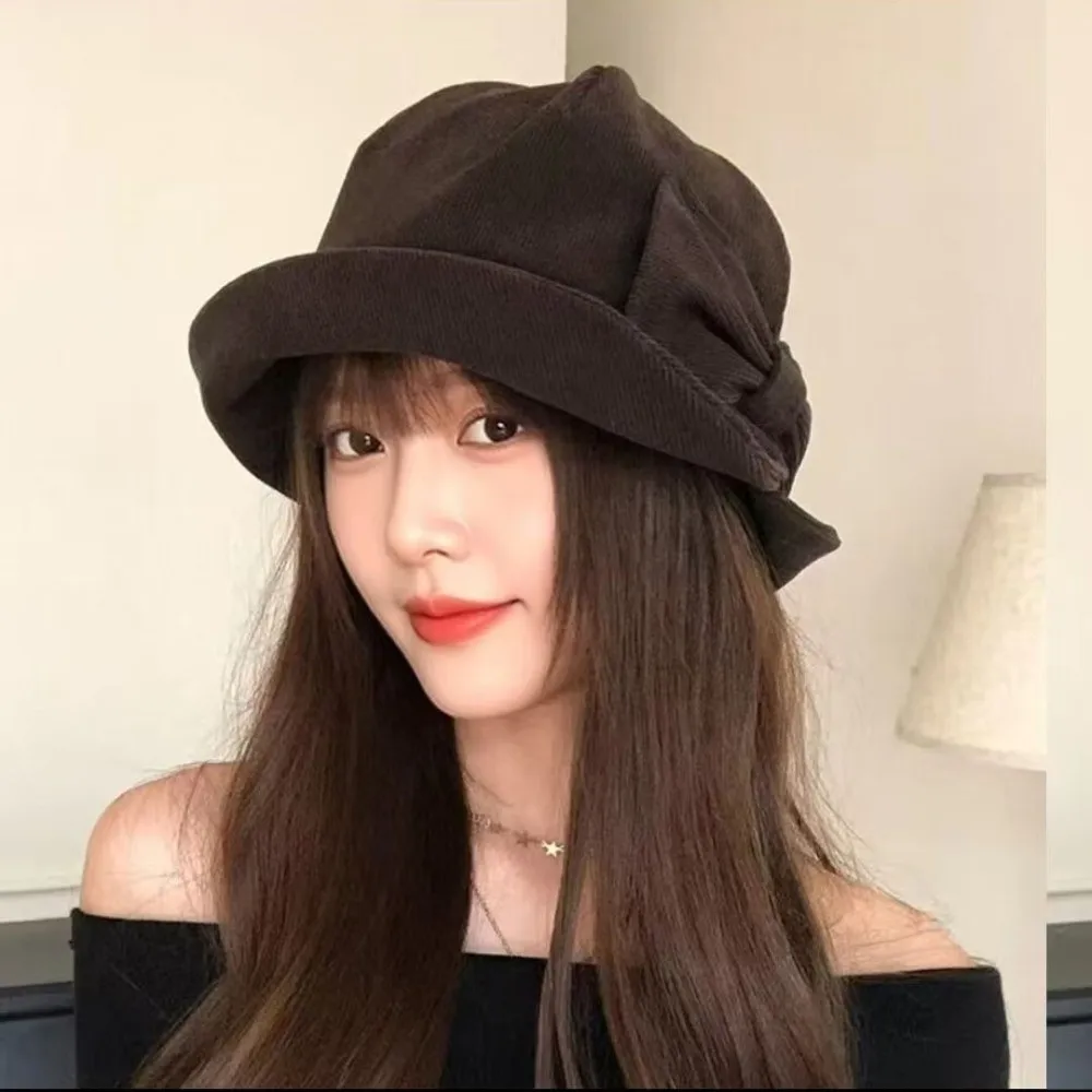 Slit Front Women's Bucket Hat Cold Resistant Warm Construction Vintage Bucket Hat Comfortable Fit Bow Bucket Hat Outdoor Wear