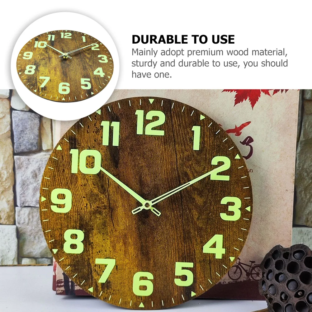

Wood Round Wall Clock Sturdy Glow in Dark Silent Mute Bedroom Clock Retro Style Home Decor Wall Clocks