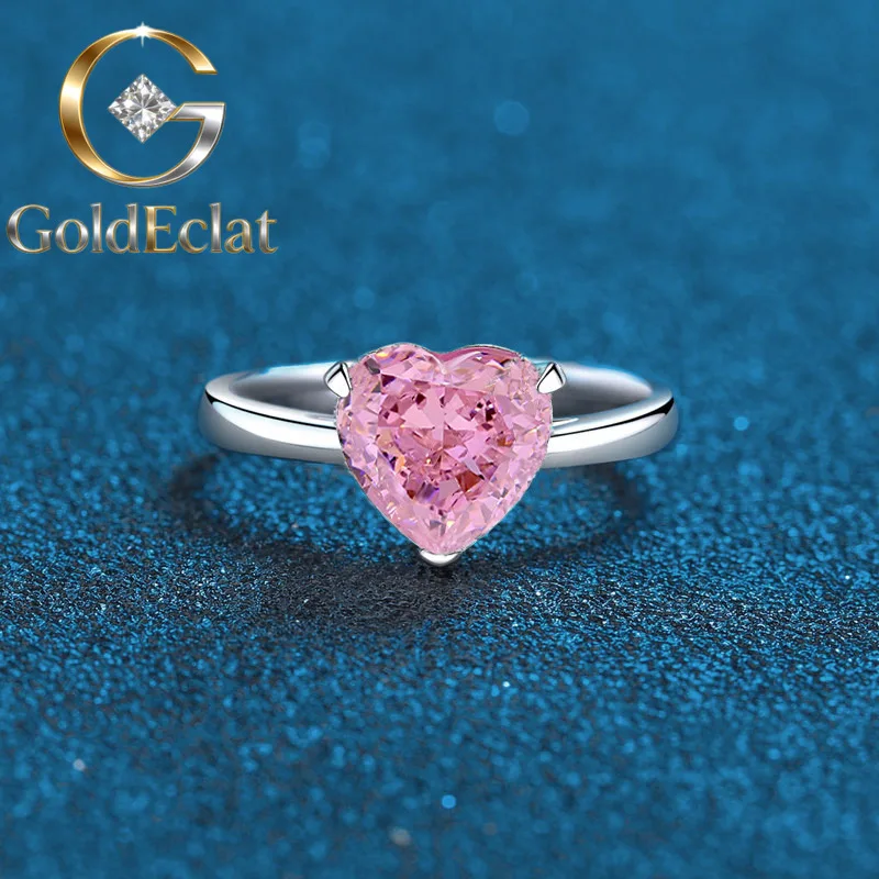 

GoldEclat Luxury Solid Platinum PT950 Women's Ring Ice Flower Cut Sea Blue Pink Diamond White Diamond Inlaid Love Single Diamon