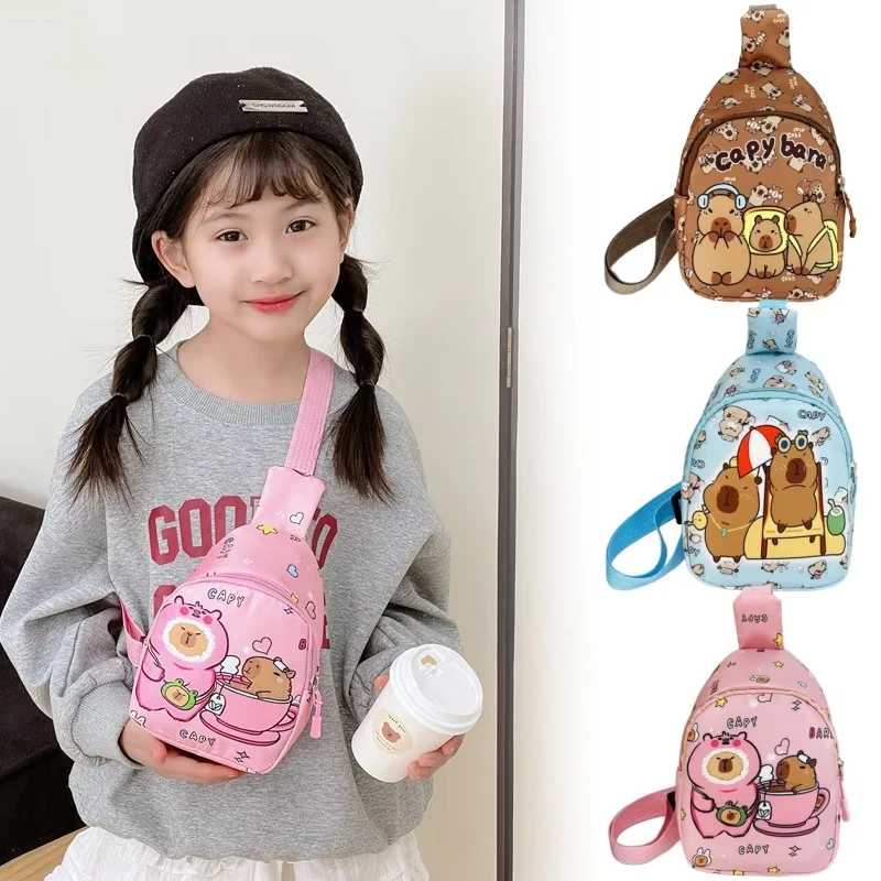 

2025 New Capibala Cute Children's Bag Cartoon Print Chest Bag Boys and Girls Fashion Messenger Bag Capybara Small Backpack