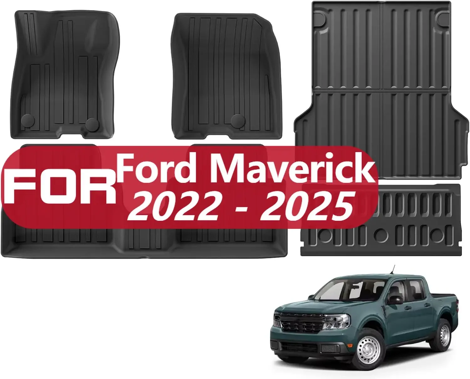 

Floor Mats Truck Bed Mat Tailgate Mat For 2022 2023 2024 2025 Ford Maverick (Only Fits Hybrid Models) All Weather TPE Floor