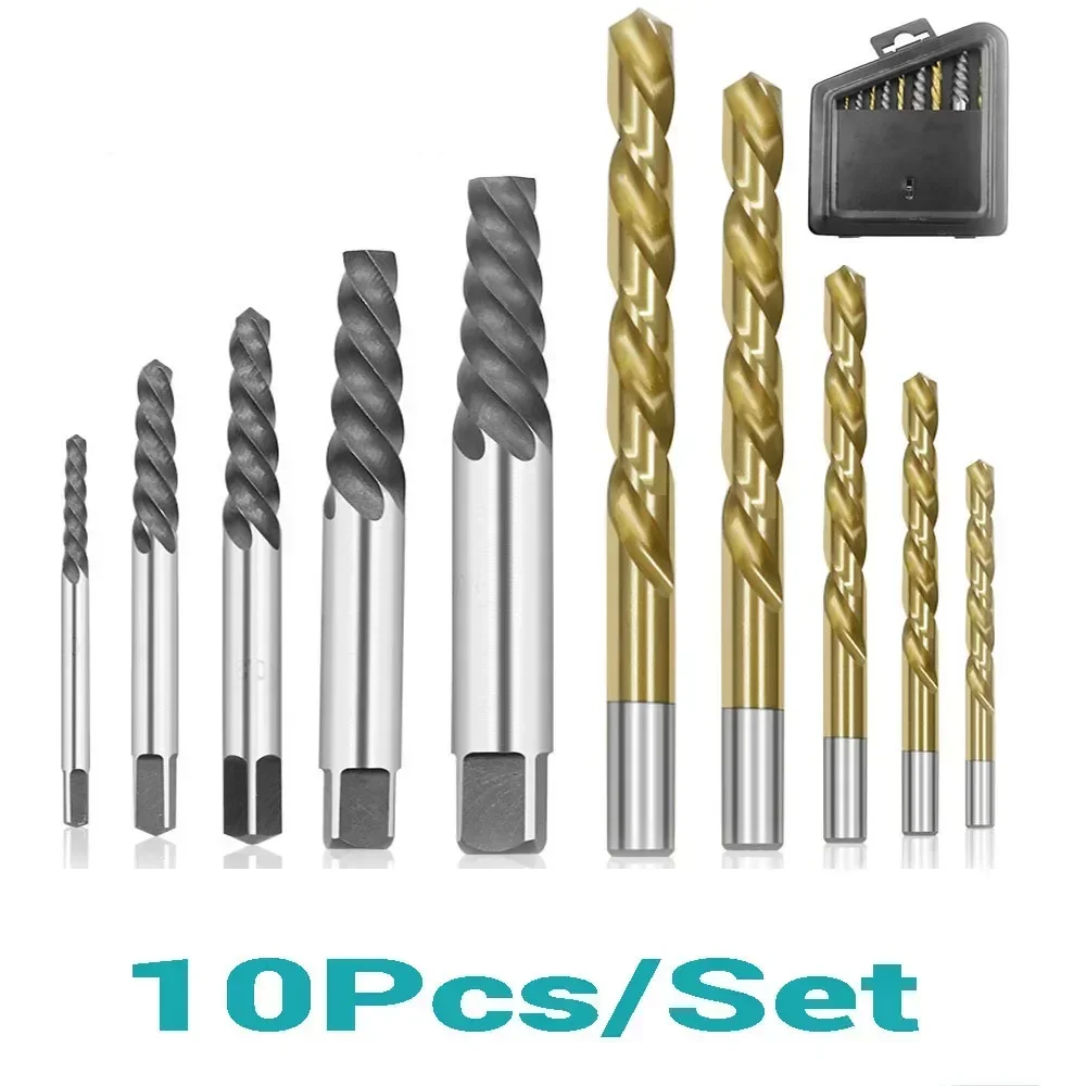 10PCS/Set HSS Ti Coated Drill Bit Set For Steel Damaged Broken Screw Extractor Metal Woodworking Drilling Power Tool Accessories