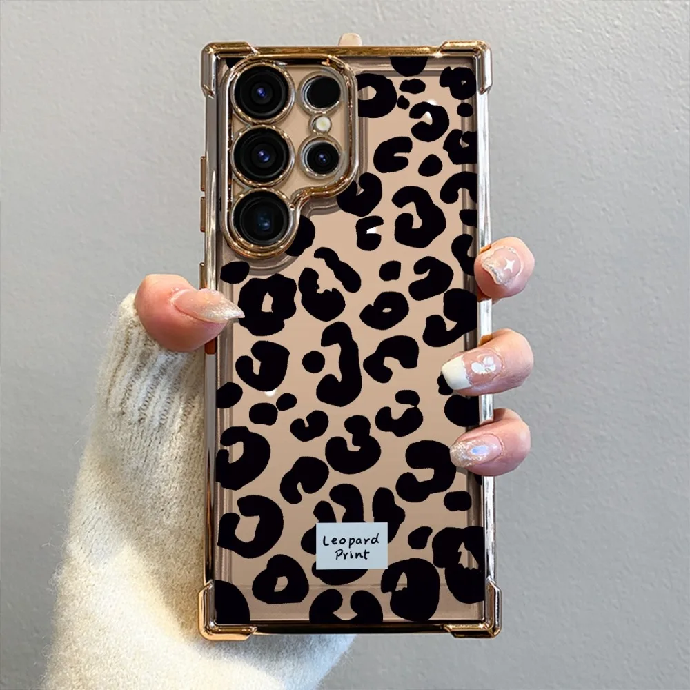 Black leopard print phone case suitable for Samsung Galaxy S26 S25 S24 S23 S22 S20 FE/Ultra/Plus anti drop back cover