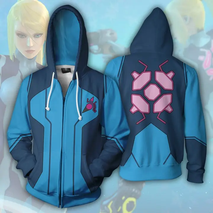 Anime Game METROID Samus Aran Cosplay Hoodies 3D Printing Sweatshirt Zipper Hooded Jackets Unisex Teenager Coat Top Sportswear