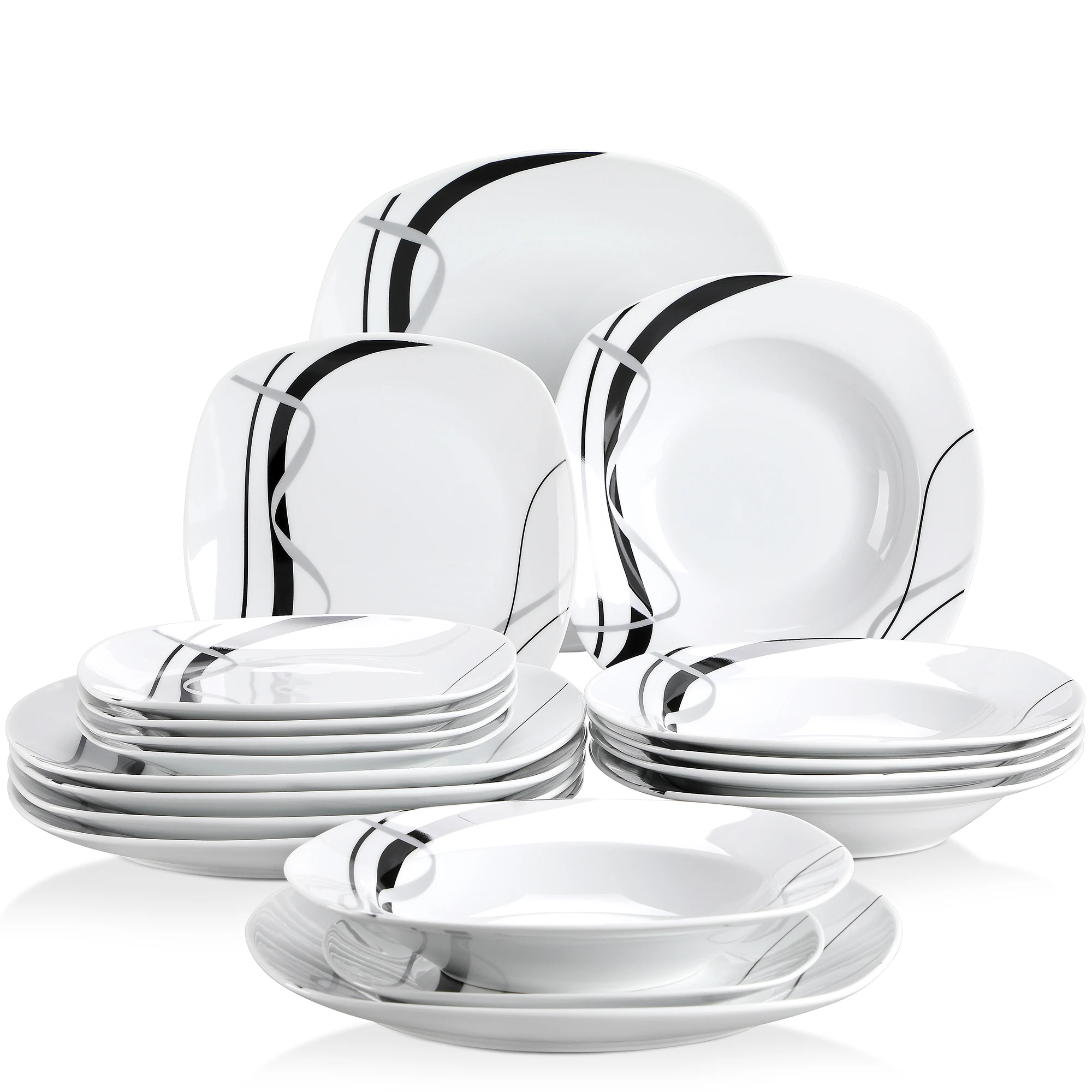 Elegant Black Line Porcelain Kitchen Tableware Set