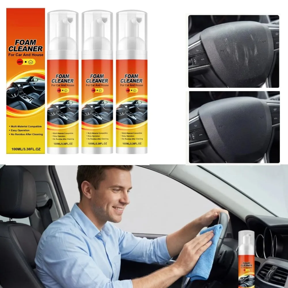 100ml Car Interior Foam Cleaner Spray Multifunctional Leather Cleaning Agent Strong Decontamination Ceiling Seat Clean 1/3/5PCS