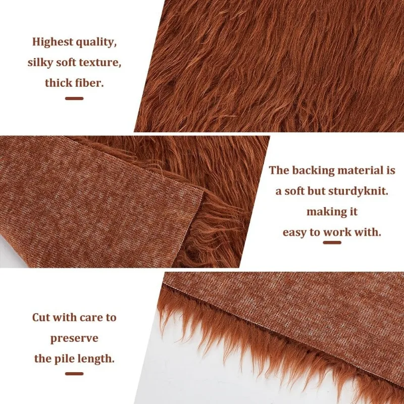 Brown Faux Fur Fabric 15.75x15.75 Inch Soft Plush Shaggy Squares Pre-Cut Craft Fur Fabric for Costumes Rugs Pillows Sewing