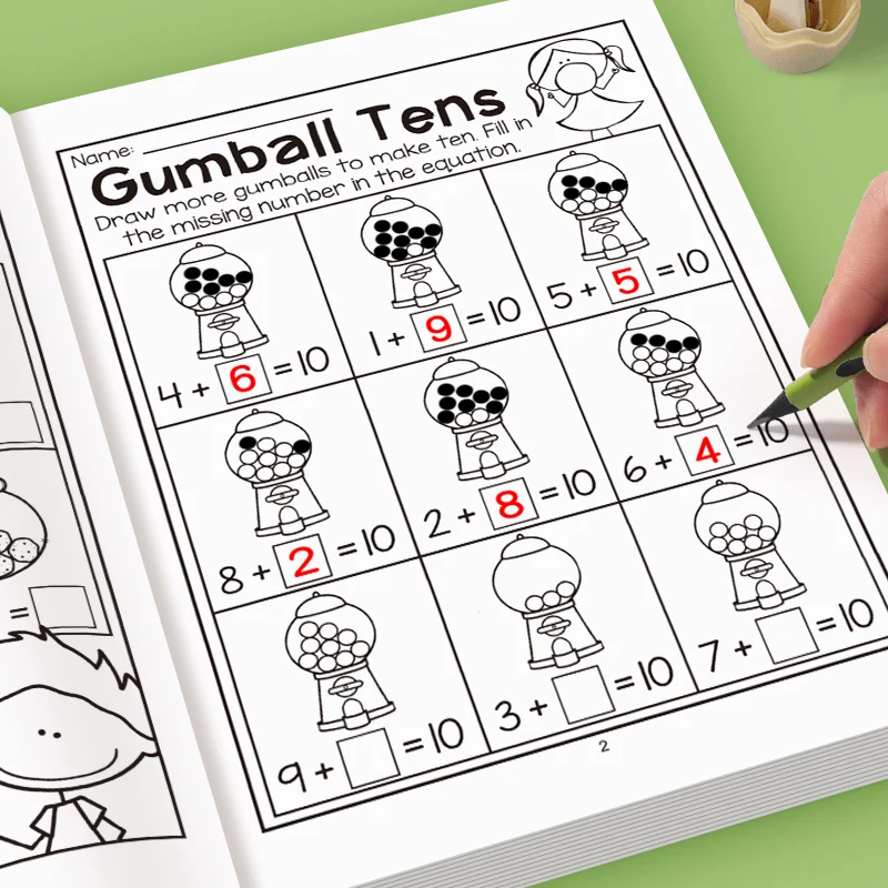 32-Page Interactive Math Learning Workbook with Addition & Subtraction Worksheets, Crossword Puzzles, Colorful Math Activities
