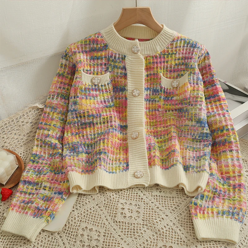 

New Women Sweater Cardigan 2022 Spring Autumn O-Neck Single Breasted Coat Casual All-Match Long Sleeve Knitted Tops