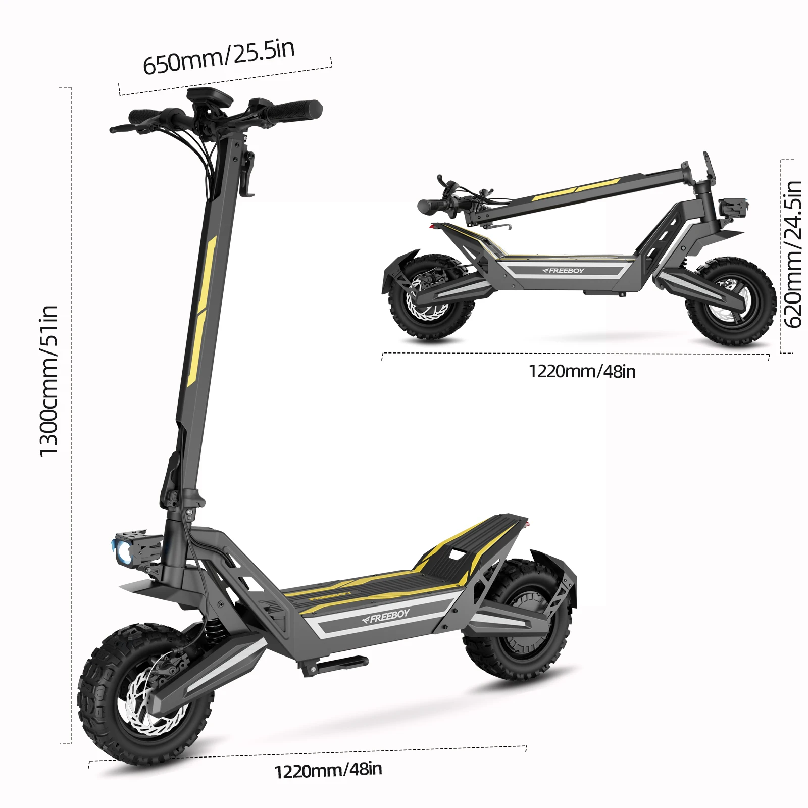 FREEBOY J2MAX Elektroroller für Erwachsene, Offroad, 1200W Motor, 48V 18,2Ah Batterie, 50km Reichweite, 11-Zoll-Reifen, Doppelscheibenbremsen, IPX5 wasserdicht, 55km/h Geschwindigkeit