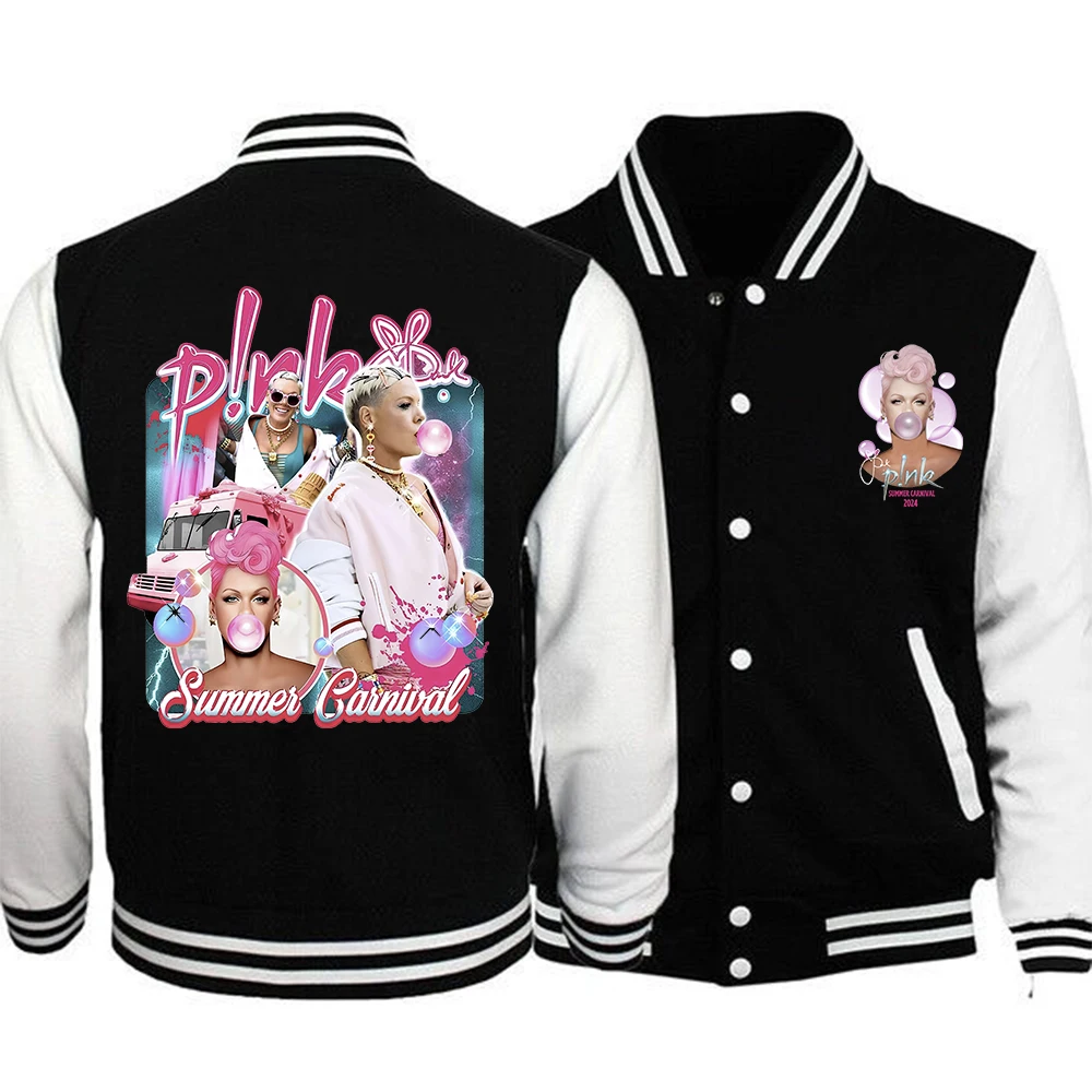 2024 P!nk Pink Summer Carnival Merch PiNk Summer Carnival Women Men Baseball Uniform Jacket Hoodie Sweatshirts