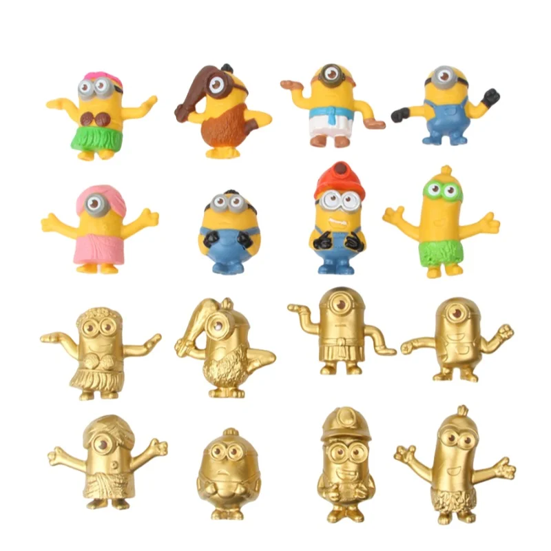 

kawai Capsule doll 16Pcs/Set Movie Anniversary Gold Miniones Kevin Bob 3D Eye Despicable Action Figure Toys for Kids Xmas Gifts
