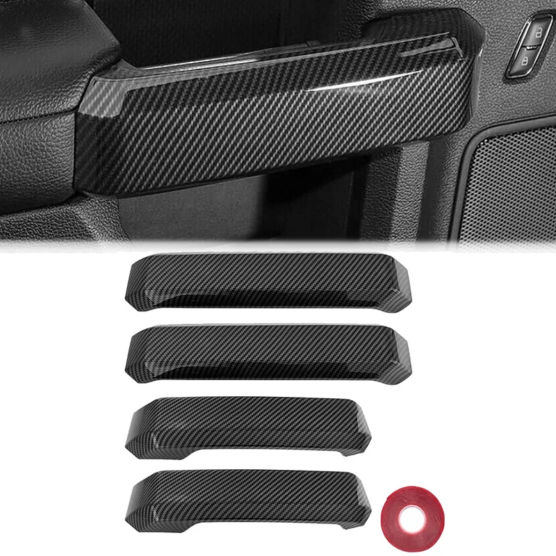 4Pcs Inner Door Handles Cover Trim Carbon Fiber Style Interior Accessories For Ford F150 2015 2016-2020 Super Cab / Extended Cab