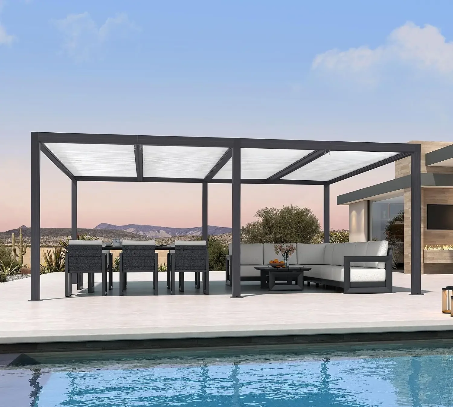 Louvered Pergola 14' x 20' Patio Aluminum Pergola with Hidden Drainage System and White Adjustable Sun Shade Roof Heavy Duty Out